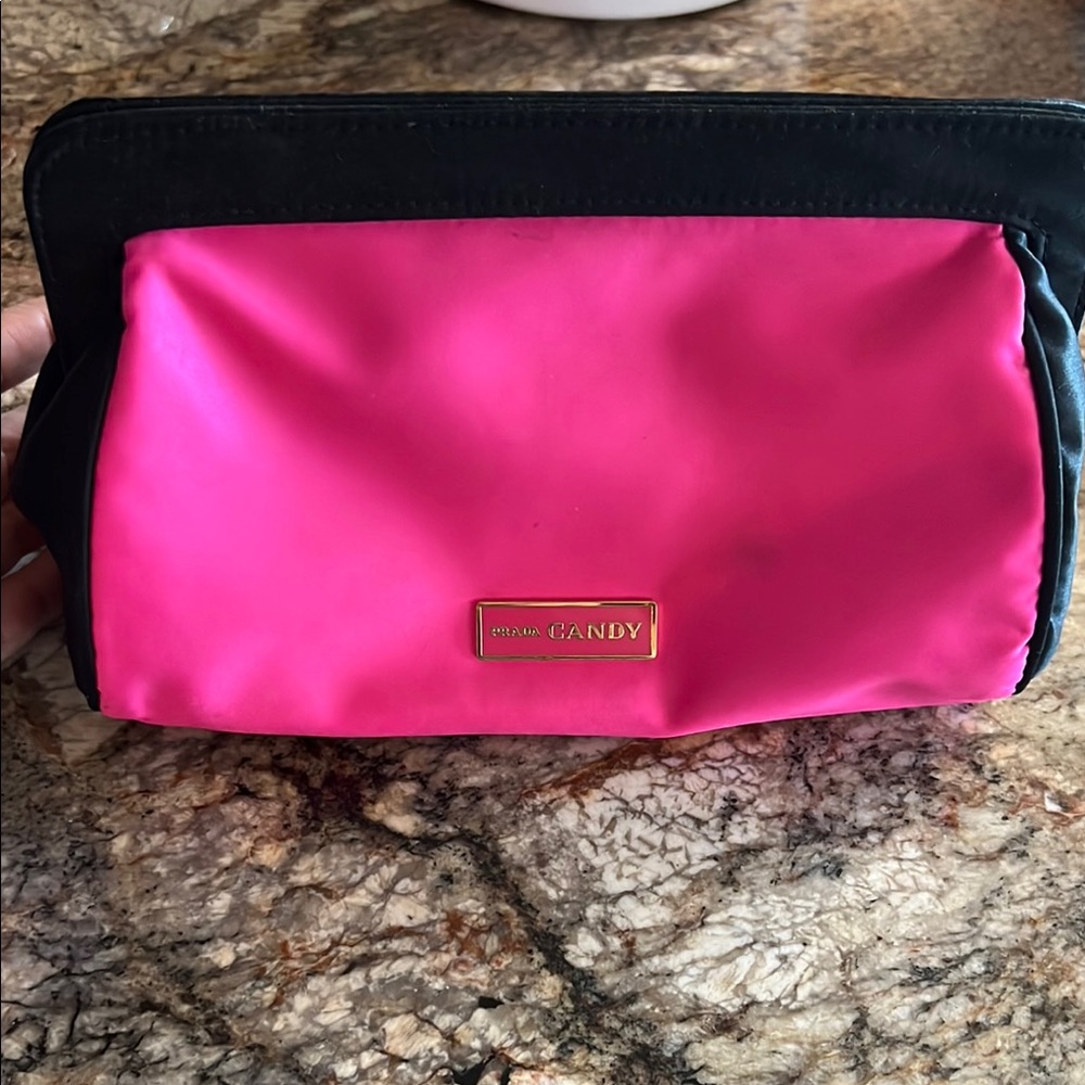 Prada Pink and Black Cosmetic Bag with Sleek Design